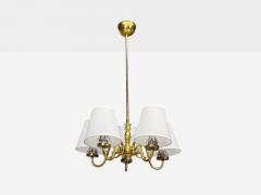 Swedish Modern Pendant Light Brass Fabric Sweden 1950s - 4721546