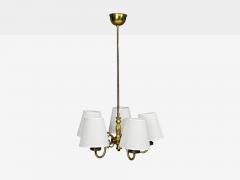 Swedish Modern Pendant Light Brass Fabric Sweden 1950s - 4721547