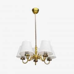 Swedish Modern Pendant Light Brass Fabric Sweden 1950s - 4727655
