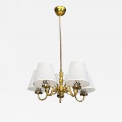 Swedish Modern Pendant Light Brass Fabric Sweden 1950s - 4727656