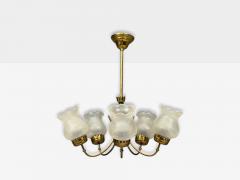 Swedish Modern Pendant Light Brass Glass Sweden 1950s - 4643620
