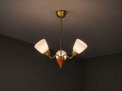 Swedish Modern Pendant Light Brass Glass Teak Sweden 1950s - 4755016