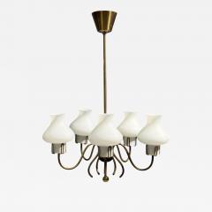 Swedish Modern Pendant Light Brass Opal Glass Sweden 1950s - 4461424