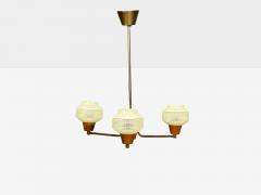 Swedish Modern Pendant Light Brass Teak Textured Glass Sweden 1950s - 4788586