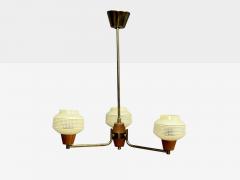 Swedish Modern Pendant Light Brass Teak Textured Glass Sweden 1950s - 4788588