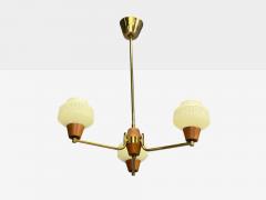 Swedish Modern Pendant Light Brass Teak Textured Glass Sweden 1950s - 4788589