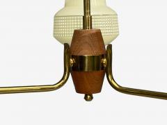 Swedish Modern Pendant Light Brass Teak Textured Glass Sweden 1950s - 4788592