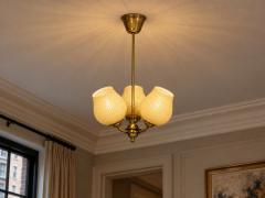 Swedish Modern Pendant Light Brass Textured Glass Sweden 1940s - 4774519