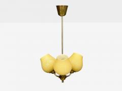 Swedish Modern Pendant Light Brass Textured Glass Sweden 1940s - 4774520