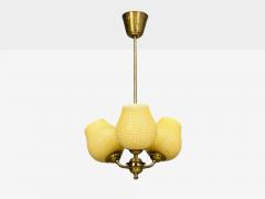 Swedish Modern Pendant Light Brass Textured Glass Sweden 1940s - 4774521