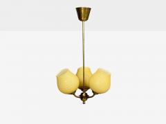 Swedish Modern Pendant Light Brass Textured Glass Sweden 1940s - 4774522