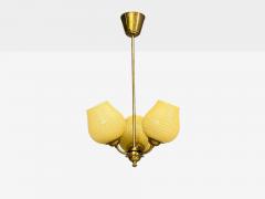 Swedish Modern Pendant Light Brass Textured Glass Sweden 1940s - 4774523