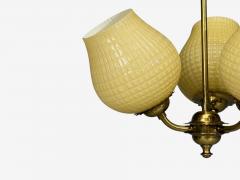 Swedish Modern Pendant Light Brass Textured Glass Sweden 1940s - 4774525