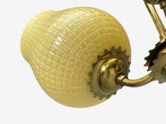 Swedish Modern Pendant Light Brass Textured Glass Sweden 1940s - 4774528