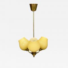Swedish Modern Pendant Light Brass Textured Glass Sweden 1940s - 4776774