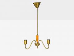 Swedish Modern Pendant Light Brass Wood Sweden 1940s - 4490183