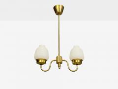 Swedish Modern Pendant Light Etched Opal Glass Brass Sweden 1950s - 4776741