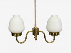 Swedish Modern Pendant Light Etched Opal Glass Brass Sweden 1950s - 4776742