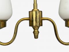 Swedish Modern Pendant Light Etched Opal Glass Brass Sweden 1950s - 4776746
