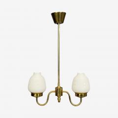 Swedish Modern Pendant Light Etched Opal Glass Brass Sweden 1950s - 4776782