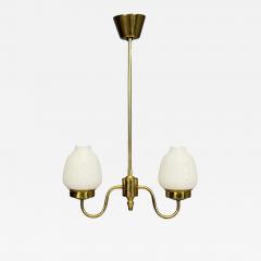 Swedish Modern Pendant Light Etched Opal Glass Brass Sweden 1950s - 4776783