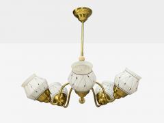 Swedish Modern Pendant Light Opaline Glass Brass Plastic Sweden 1930s - 4556929