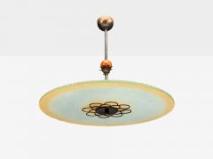 Swedish Modern Pendant Light Raw Glass Wood Sweden 1940s - 4468871