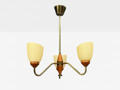 Swedish Modern Pendant Light Teak Brass Glass Sweden 1950s - 4556897