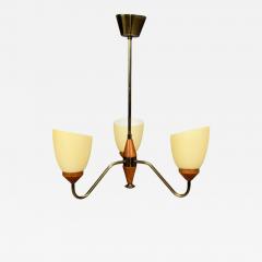 Swedish Modern Pendant Light Teak Brass Glass Sweden 1950s - 4556906
