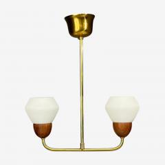 Swedish Modern Pendant Light Teak Opal Glass Brass Sweden 1960s - 4754454