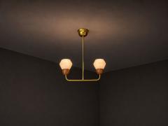 Swedish Modern Pendant Light Teak Opal Glass Brass Sweden 1960s - 4754455
