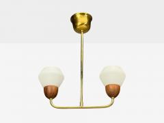 Swedish Modern Pendant Light Teak Opal Glass Brass Sweden 1960s - 4754456