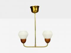 Swedish Modern Pendant Light Teak Opal Glass Brass Sweden 1960s - 4754457