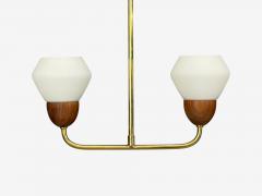 Swedish Modern Pendant Light Teak Opal Glass Brass Sweden 1960s - 4754458