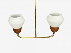 Swedish Modern Pendant Light Teak Opal Glass Brass Sweden 1960s - 4754459