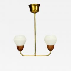 Swedish Modern Pendant Light Teak Opal Glass Brass Sweden 1960s - 4754466
