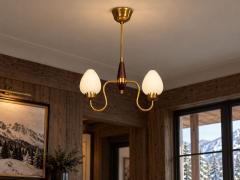 Swedish Modern Pendant Light Wood Brass Glass 1960s - 4788626