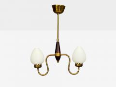Swedish Modern Pendant Light Wood Brass Glass 1960s - 4788628