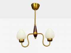 Swedish Modern Pendant Light Wood Brass Glass 1960s - 4788629