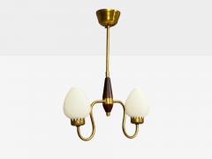 Swedish Modern Pendant Light Wood Brass Glass 1960s - 4788631