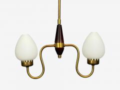 Swedish Modern Pendant Light Wood Brass Glass 1960s - 4788632