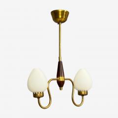 Swedish Modern Pendant Light Wood Brass Glass 1960s - 4789854