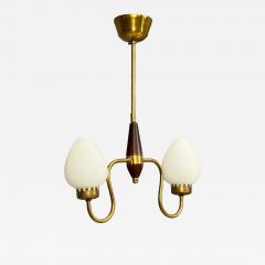 Swedish Modern Pendant Light Wood Brass Glass 1960s - 4789864