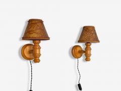 Swedish Modern Pine Brown Parchment Wall Sconces Sweden 1970s - 4255364