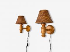 Swedish Modern Pine Brown Parchment Wall Sconces Sweden 1970s - 4255365