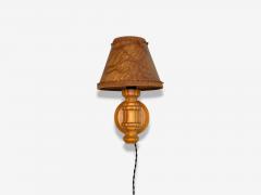 Swedish Modern Pine Brown Parchment Wall Sconces Sweden 1970s - 4255368
