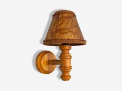 Swedish Modern Pine Brown Parchment Wall Sconces Sweden 1970s - 4255369