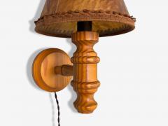 Swedish Modern Pine Brown Parchment Wall Sconces Sweden 1970s - 4255371