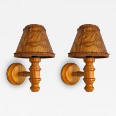 Swedish Modern Pine Brown Parchment Wall Sconces Sweden 1970s - 4256380