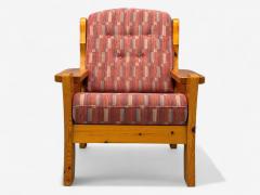 Swedish Modern Pine Red Fabric Brutalist Lounge Chairs Sweden 1950s - 4357726